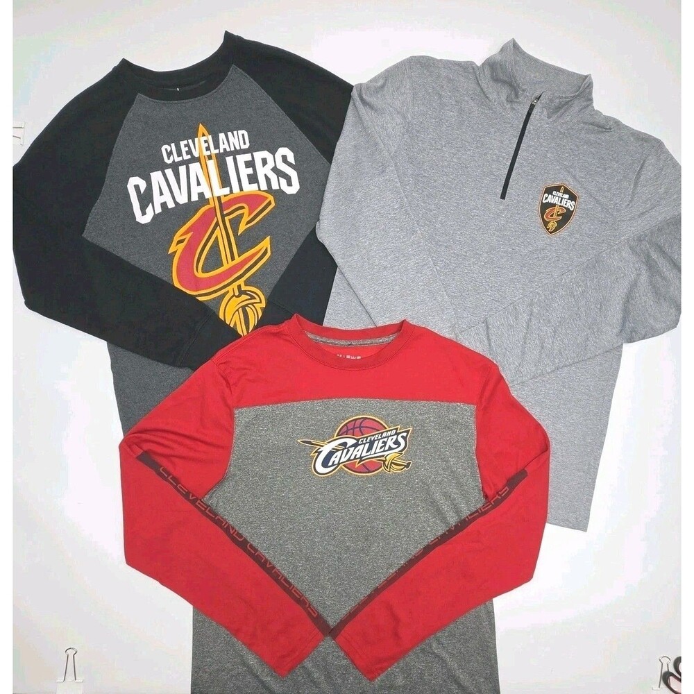 THREE Cleveland Cavaliers Shirts Men Sz Medium Thermal Gray 1/4 Zip Red NBA CAVS